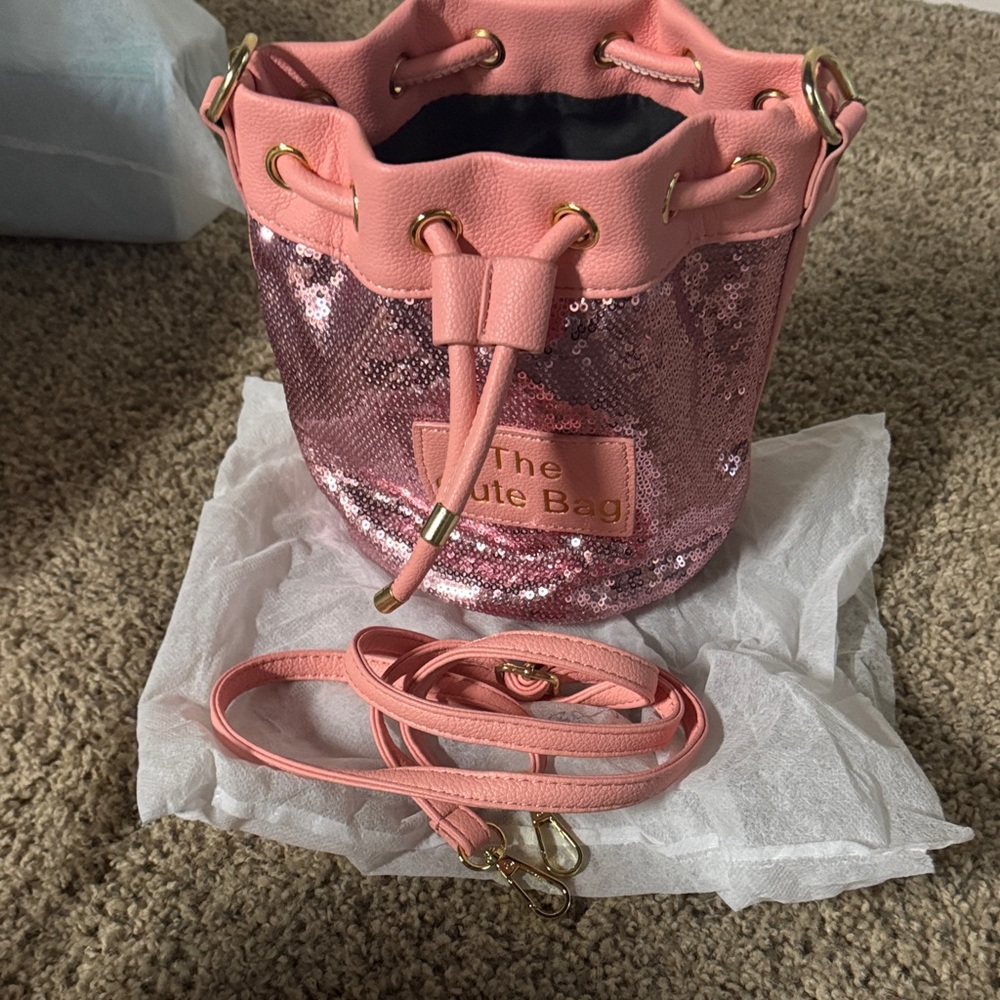Pink Sequin Mini Bucket Bag